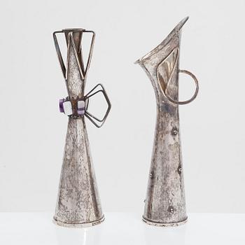 A silver vase and candlestick, Pirkan-Kulta, Tampere, Finland 1961 and 1960.