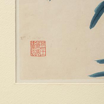 Four Chinese paintings and woodblock prints, ink and color on paper, 20th century.