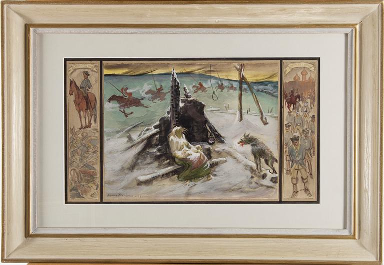 AARNO KARIMO, triptyk, akvarell och gouache, signerad och daterad -28.