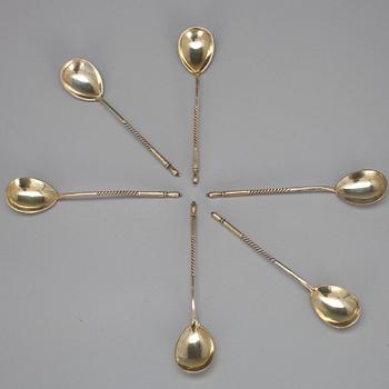 TESKEDAR, 6 st, förgyllt silver, Moskva Ryssland, 1894. Tot. vikt ca 69 g.
