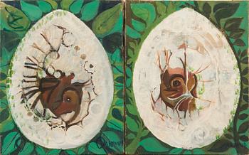 Anita Nylund, birds hatching, two pieces.