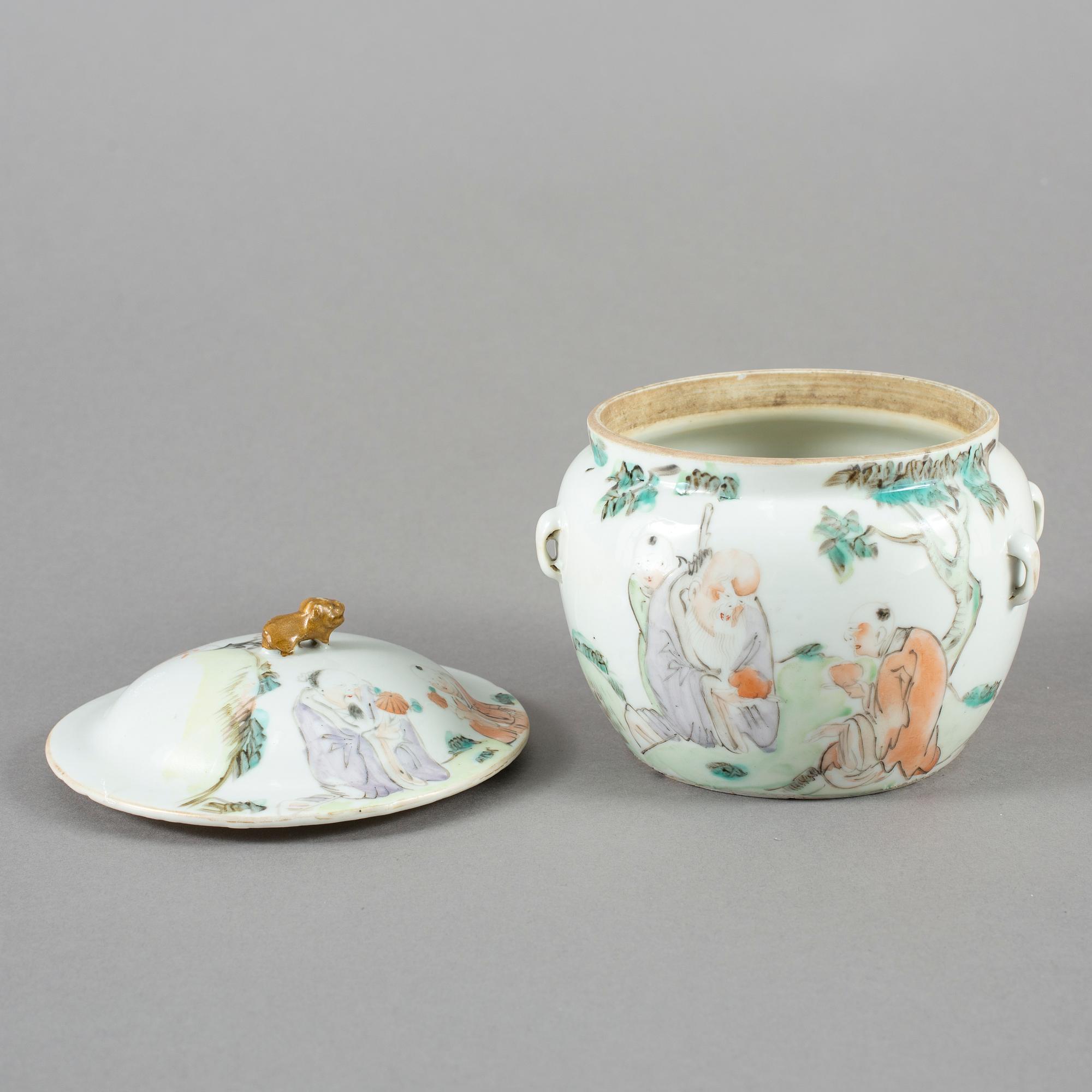 SKÅL med LOCK, porslin, 1800-talets slut.