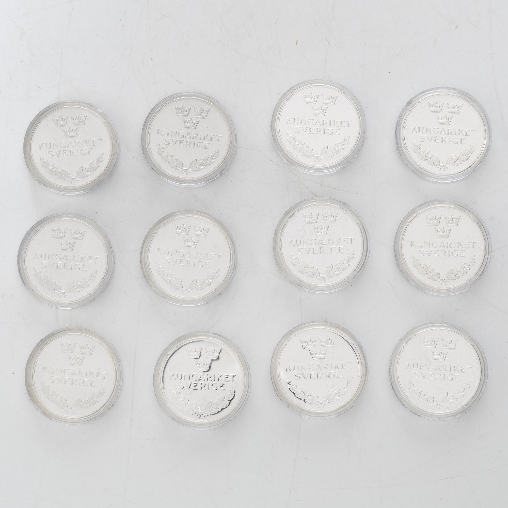Commemorative coins/jubilee coins, 24 pcs, sterling silver, Kingdom of Sweden, Swedish Mint, Eskilstuna.