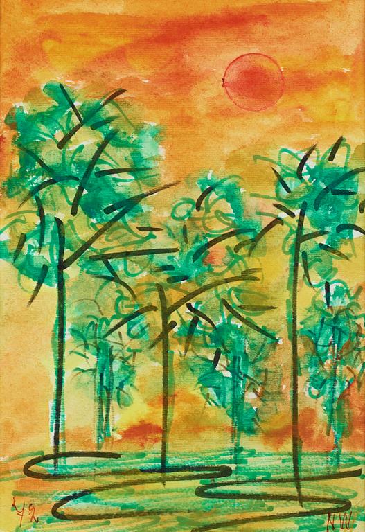 NELL WALDEN, mixed media on paper, signed and dated -72.