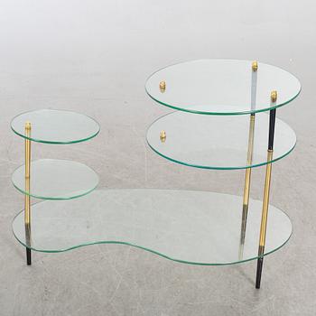 BORD, två delar, glas, butiks skyltning, Belgien, 1900-talets mitt.