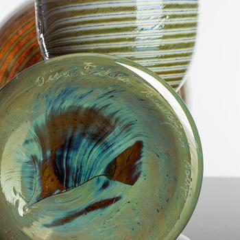 OIVA TOIKKA, goblets, 2 ps, signed, Nuutajärvi, Notsjö, Finland.