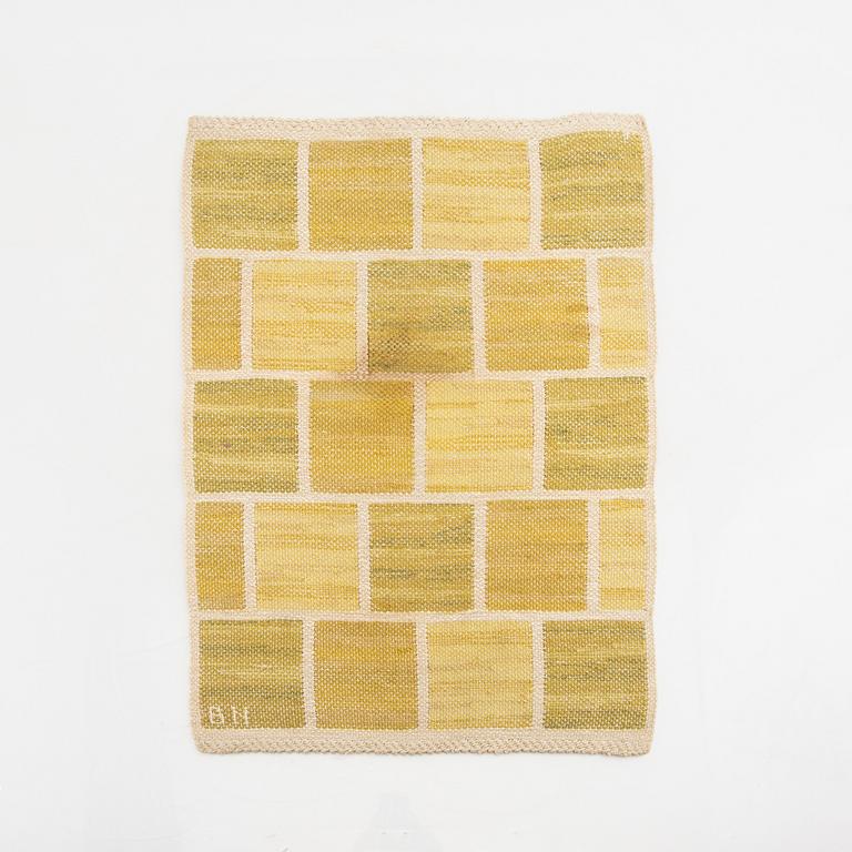 Barbro Nilsson, vävnad "Kvadrater gul", signerad gobelängteknik 45x38 cm.