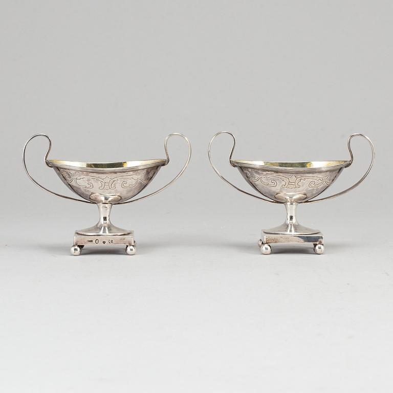 A pair of Swedish 18th century parcel-gilt silver salt-cellars, mark of JF Wildt, Stockholm 1798.