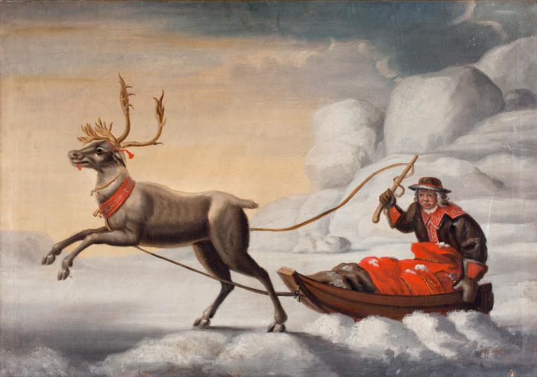 David Klöcker Ehrenstrahl Follower of, Raindear hauling a ackja.