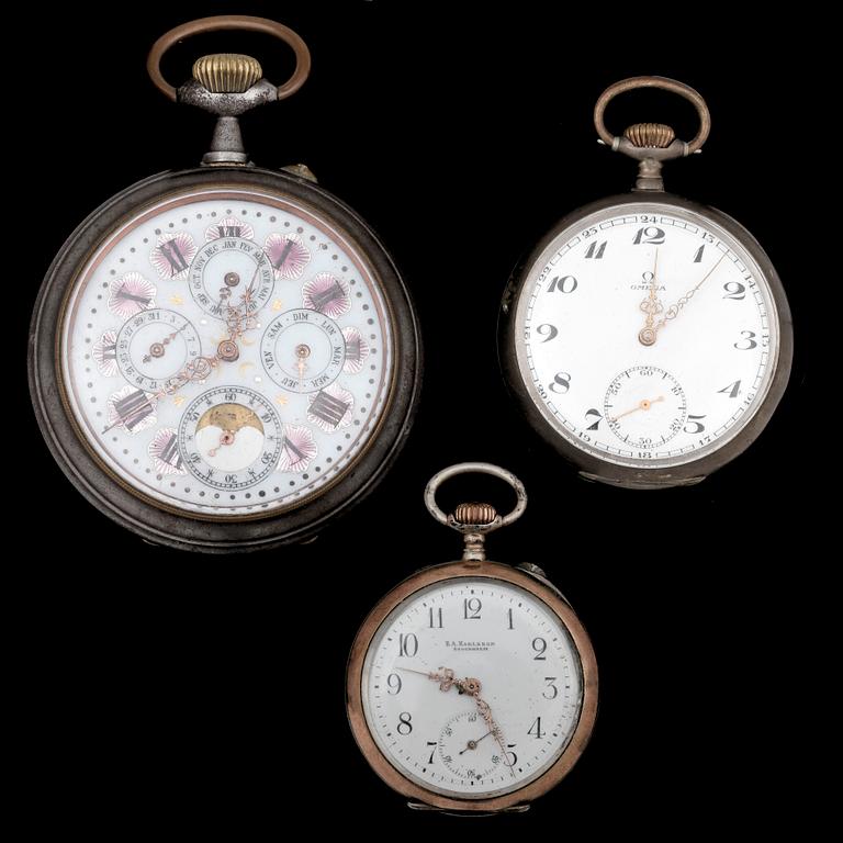 FICKUR, 3 st, bla Longine och Omega, 1900-tal.