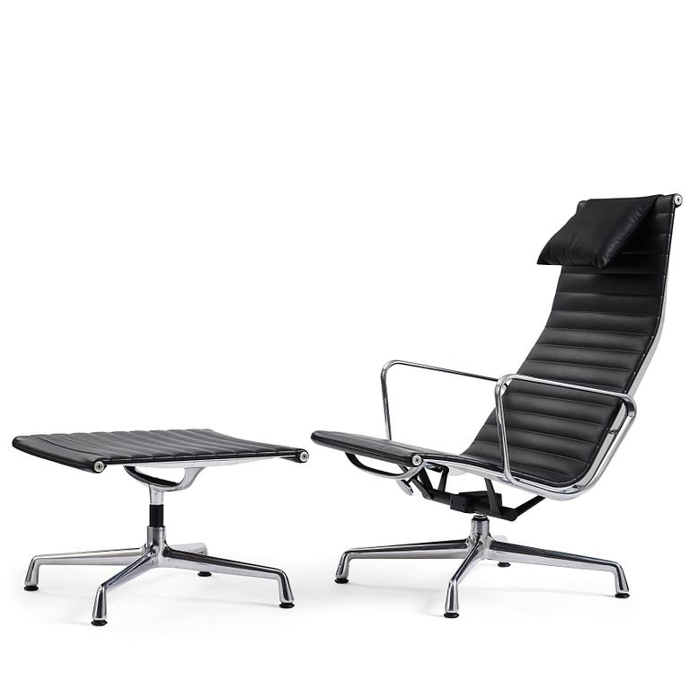 Charles & Ray Eames, an armchair and ottoman, Aluminium group model "EA 316", Vitra, 21st century.