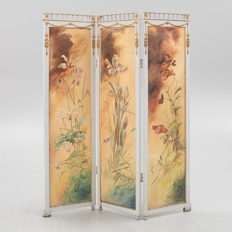 Anton Wahledov, a folding screen, signed and dated Kalmar 1898.