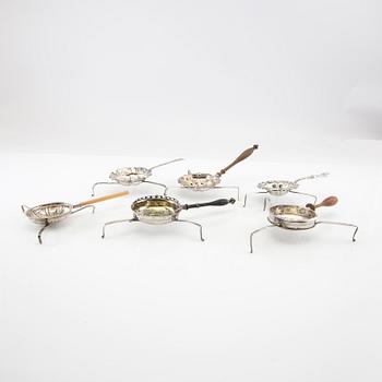 Tea spiders 6 pcs silver 19th century.