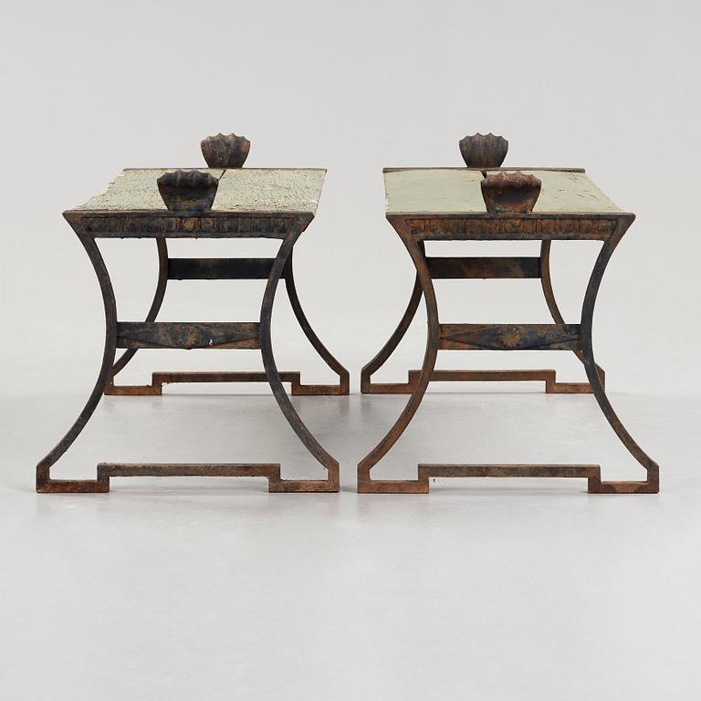 Folke Bensow, two 'Taburett No: 2' cast iron stools by Näfveqvarns bruk, Sweden post ca 1925.