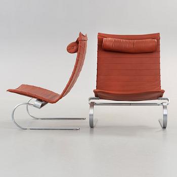 Poul Kjaerholm, fåtöljer, ett par, "PK-20", Fritz Hansen, Danmark 1990.