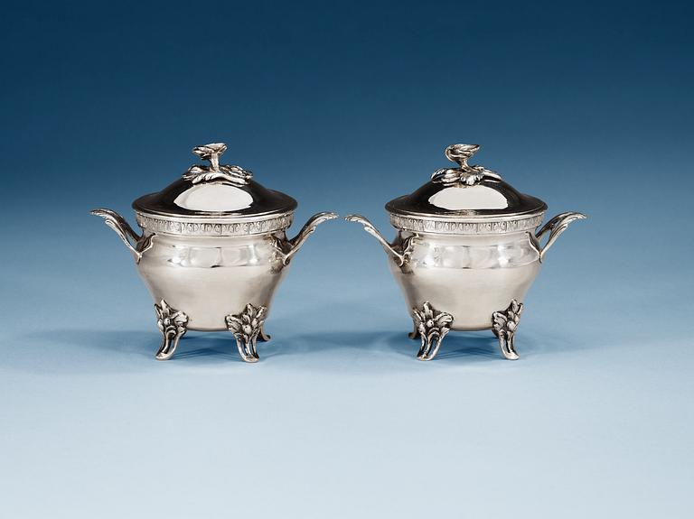 A PAIR OF SWEDISH SILVER SUGAR-BOWLS AND COVERS, Makers mark of Jacob Lampa, Stockholm 1778.