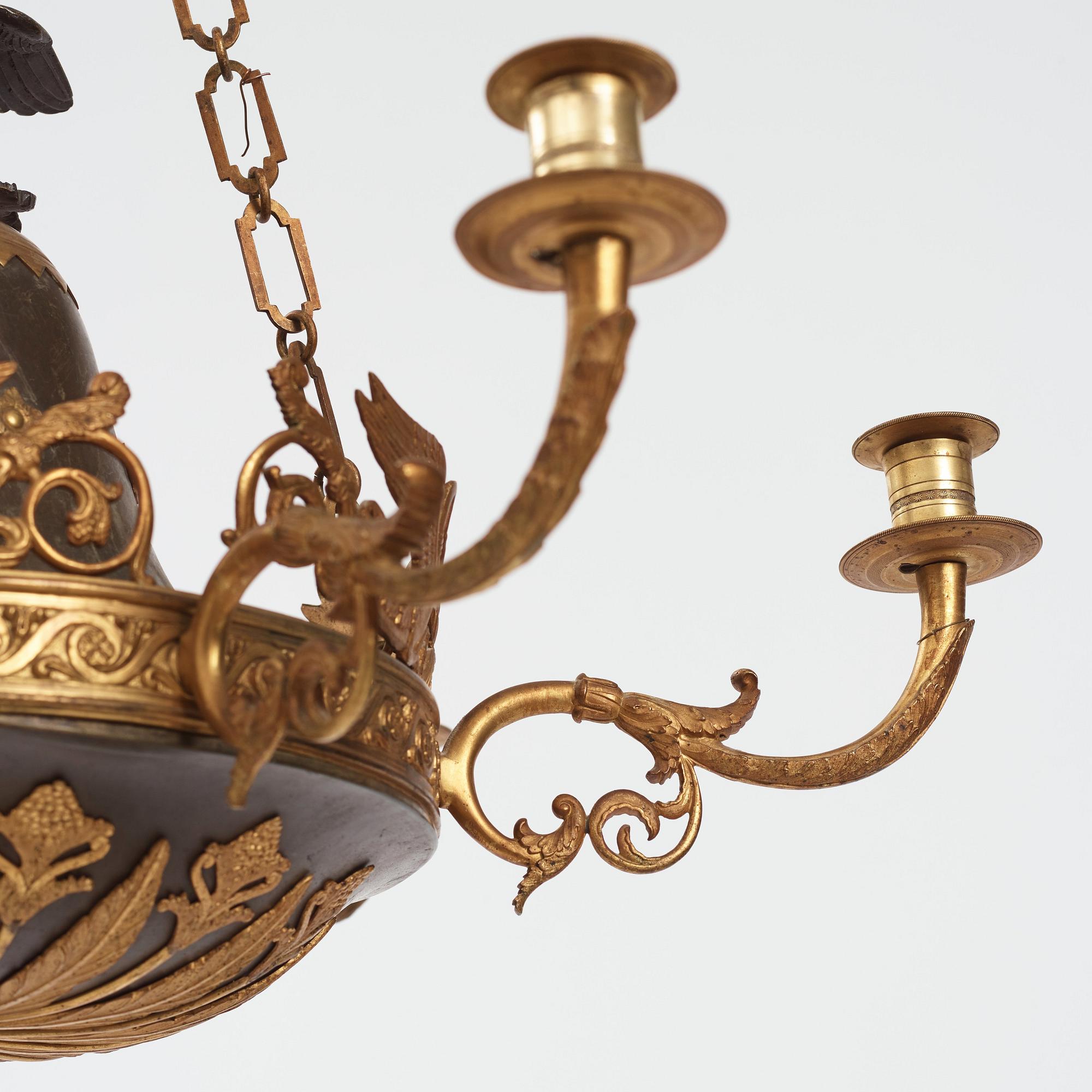 Ampel, för sex ljus, Sverige, 1800-talets första hälft, Empire.