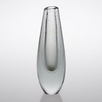 A glass vase signed G. Nyman, Nuutajärvi Notsjö -54.