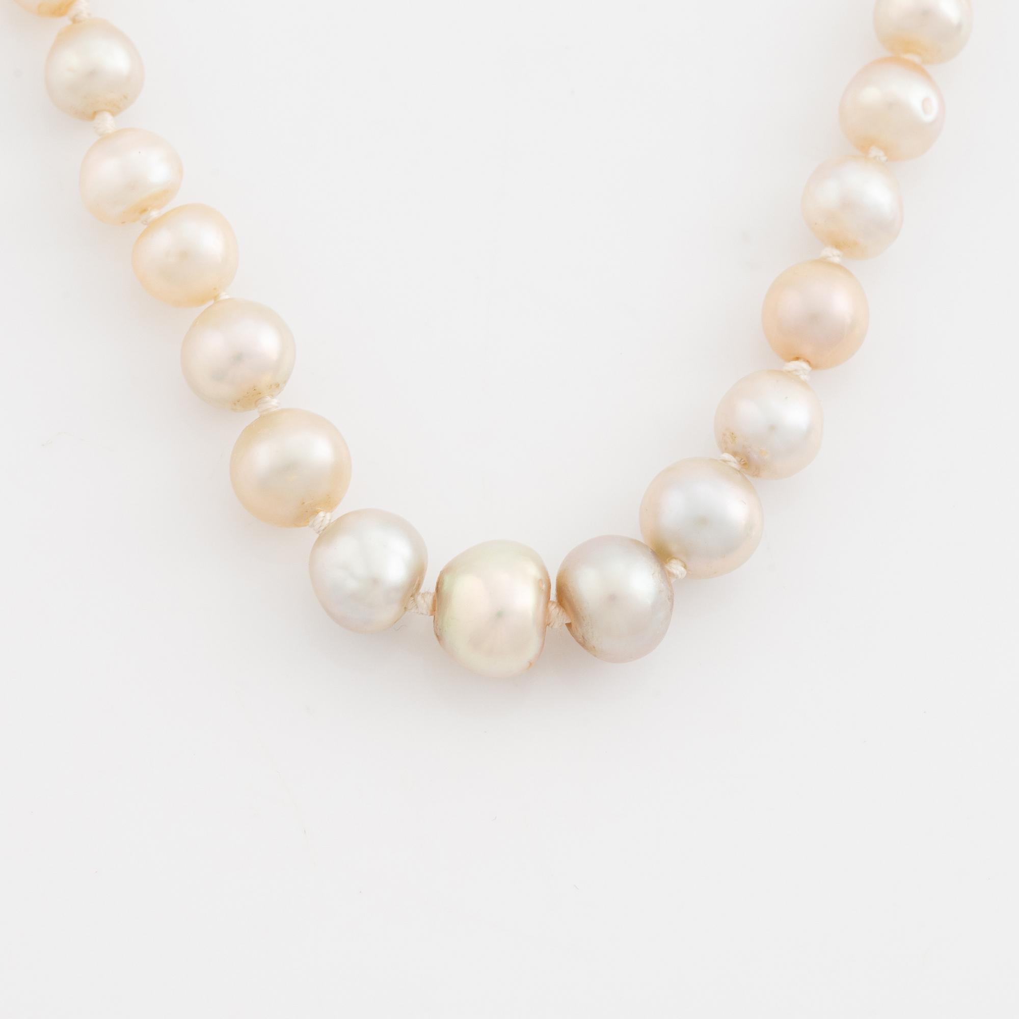 Pearl necklace, with graduated pearls.