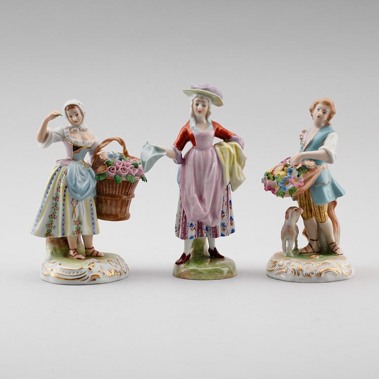 FIGURER, 3 st, porslin, Dresden, 1900-talets mitt.