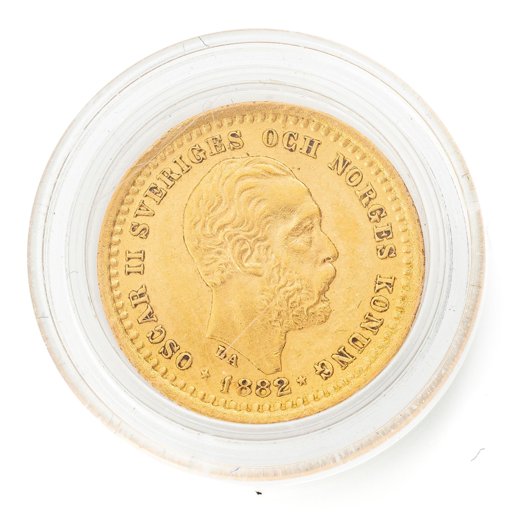 Guldmynt, Sverige, Oskar II, 5 kronor, 1882.