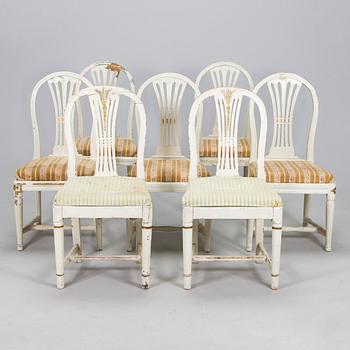 A set of 5+2 Swedish Gustavian chairs, circa 1800.