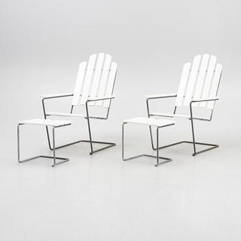 Sun chairs with footstool, a pair, "A3", Grythyttan Stålmöbler, 21st century.