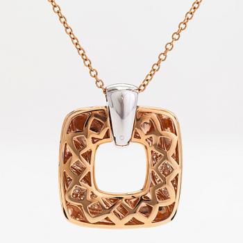 Halsband/hänge, 18K roséguld/vitguld, diamanter totalt ca 0.62 ct. Italien.