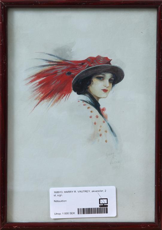 OKÄND KONSTNÄR, akvareller, 2 st, sign, Harry R Vautrey.