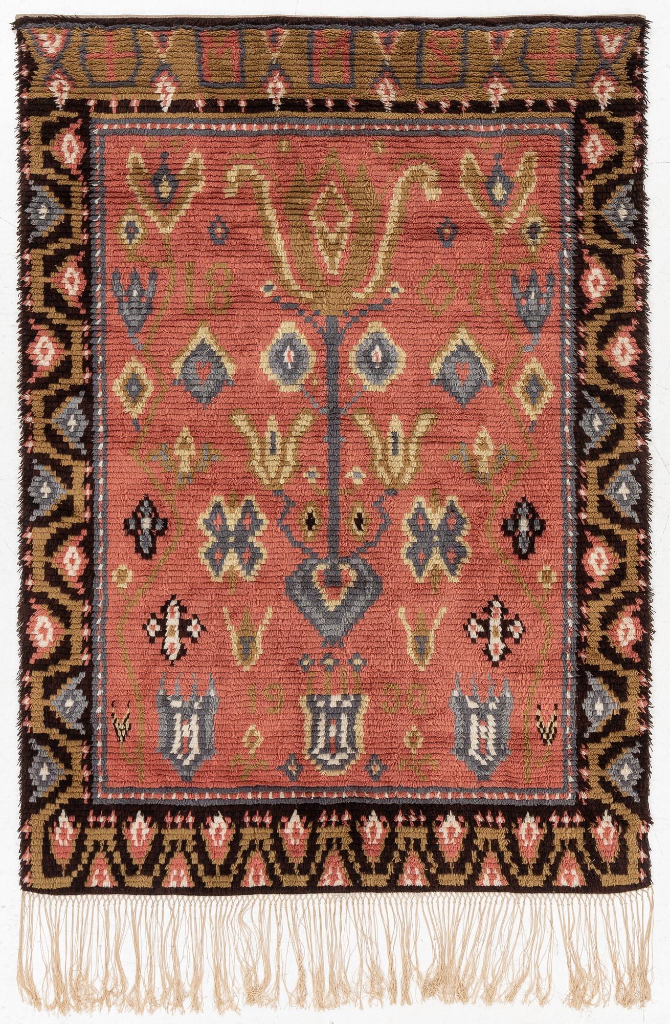 Wall hanging/rug, knotted pile, 1930s, approx. 194 x 138 cm.