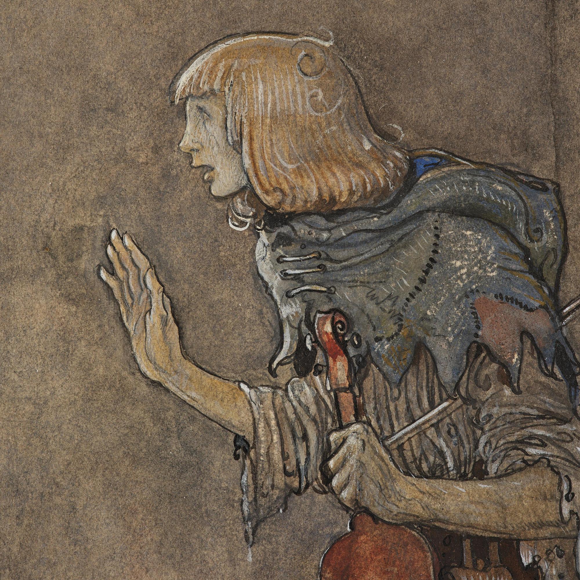 John Bauer, "Madonnan ger spelmannen sin ena sko" (from "Spelmannen som fick madonnans guldsko").