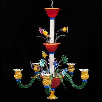 Jonas Rooth, A Jonas Rooth polychrome five light glass chandelier, Kivik, Sweden 1999.