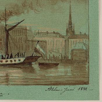 Joseph Magnus Stäck, "Minne". A wheel steamer beside Stockholms slott.