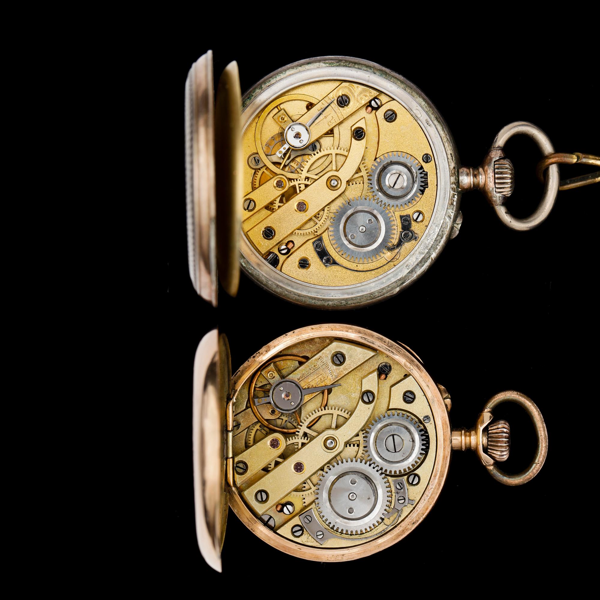 FICKUR, dam, 2st 18k guld resp silver. 1890-tal. Vikt (guldur) 33,7g.