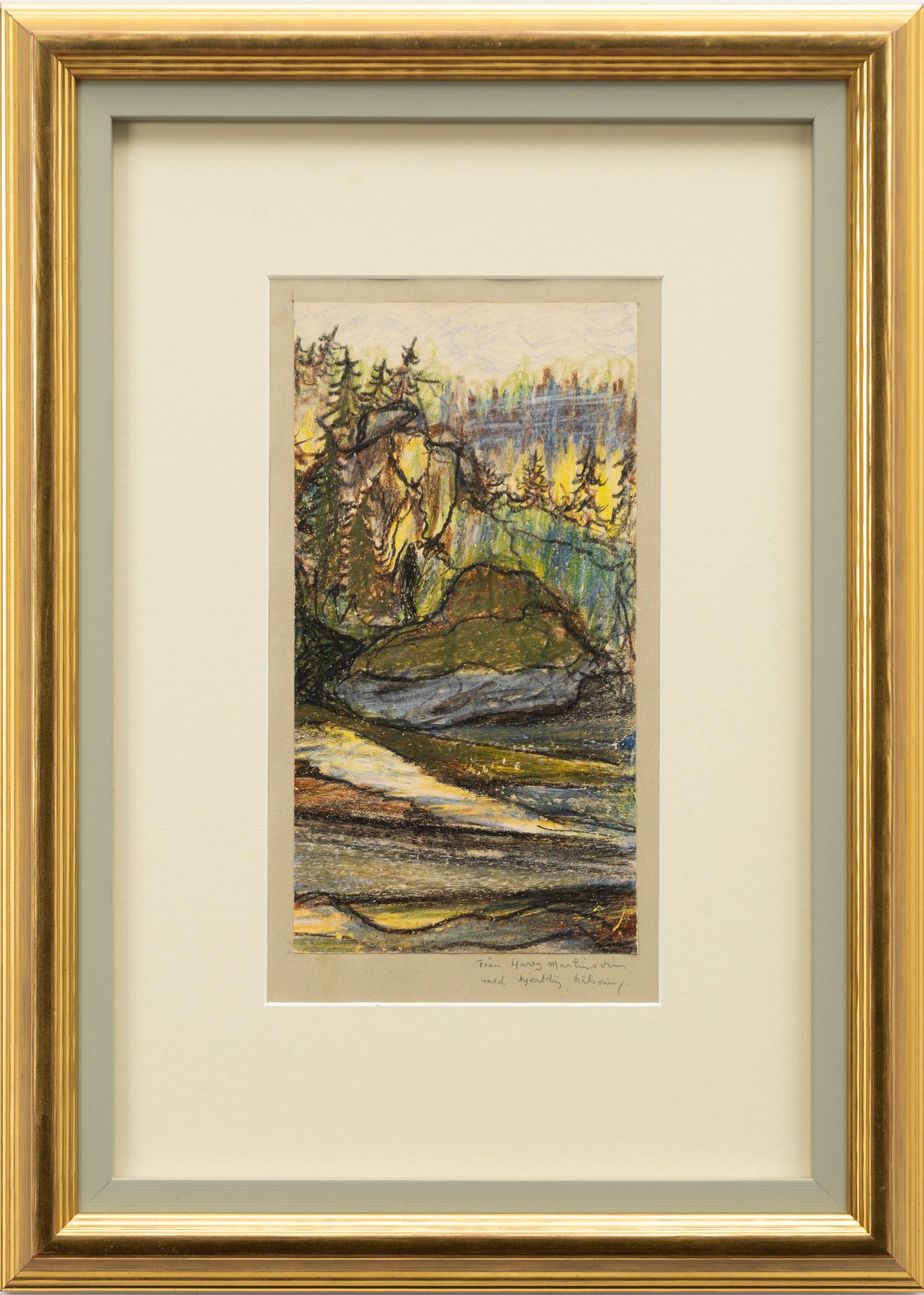 Harry Martinson, Landscape with trees and mountains.