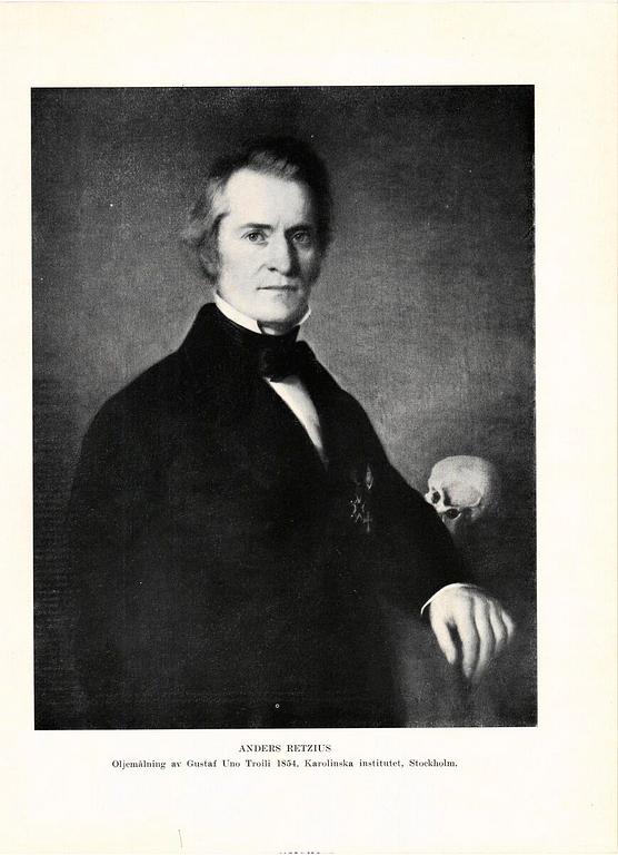 Uno Troili, Porträtt av Professor Anders Retzius (Lund 1796-1860 Stockholm), bröstbild, svart rock med spännhalsduk.