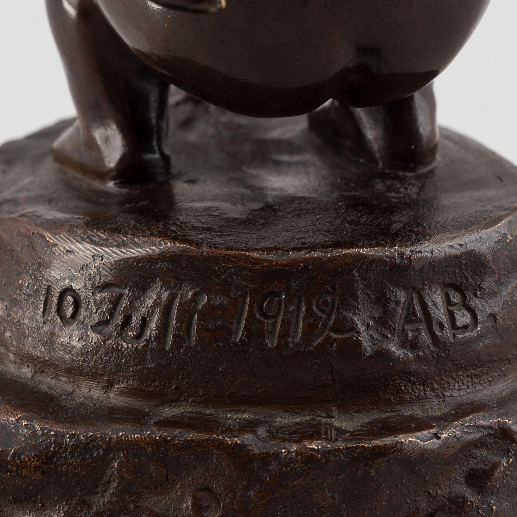 Anders Jensen Bundgaard, skulptur, brons, signerad och daterad 10 juli 1912.