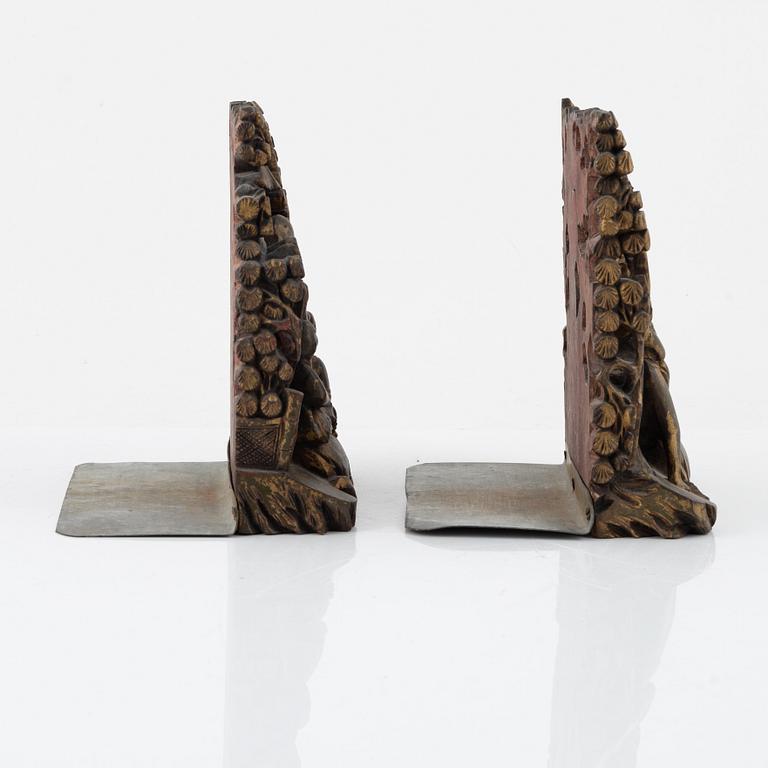 Two book ends made from Chinese wooden deocrative ornaments, early 20th Century.