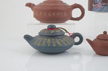 A collection of Yixing tea pots and tea cups, China, second half of the 20th century.