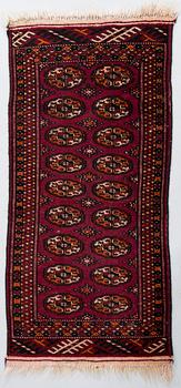 Three Afghan rugs. Ca 170x123 cm, 115x80 cm, and 117x57 cm.