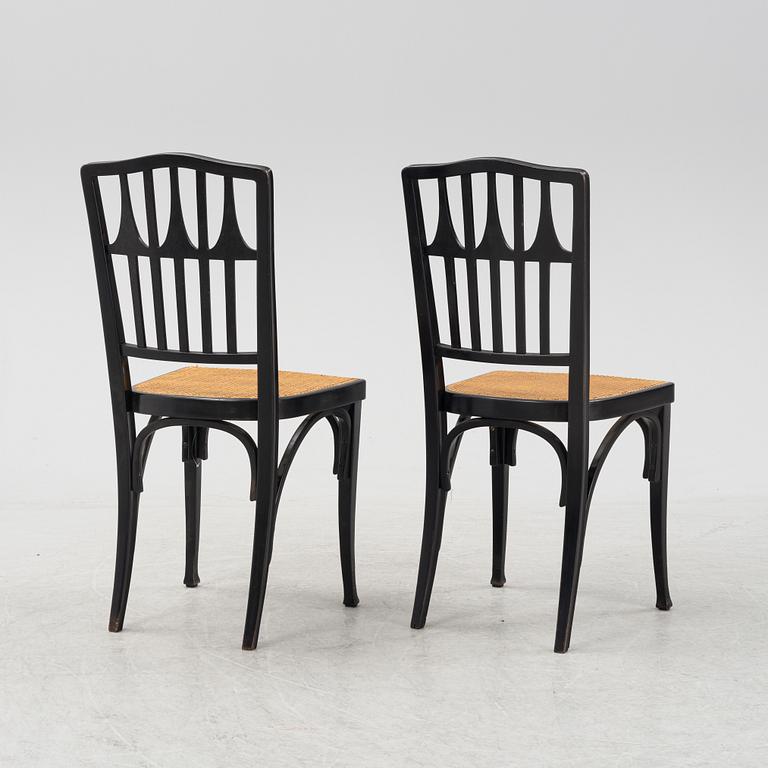 A pair of Art Nouveau chairs and a table,Gustav Siegel for J & J Khon, Austria, around 1900.