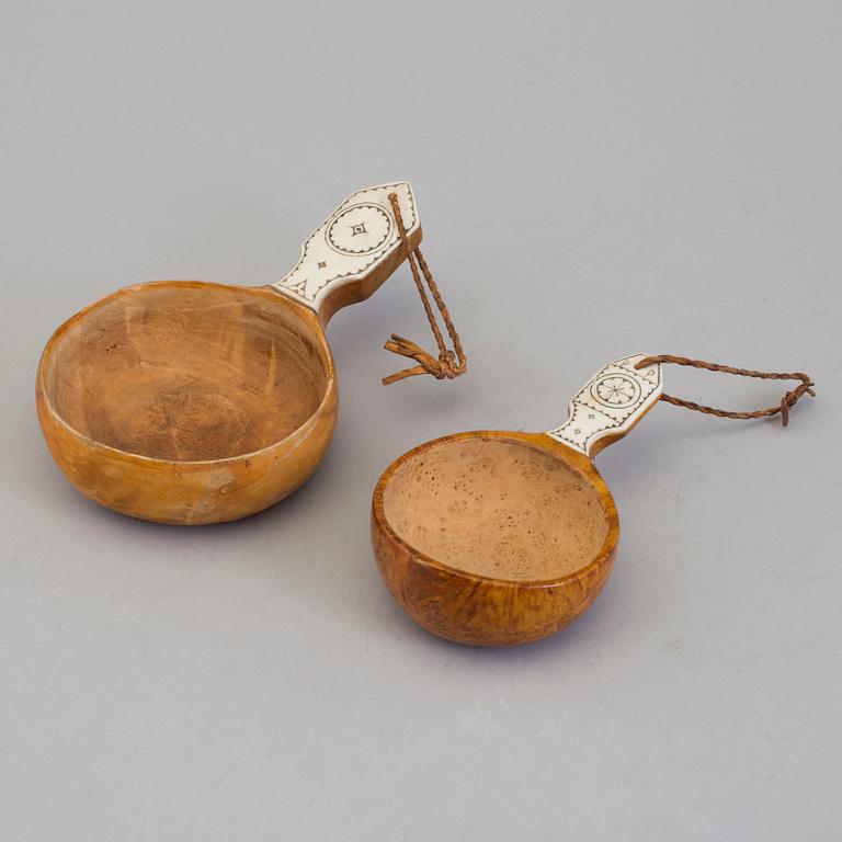 Two traditional wooden sami "kåsa", one signed PP.