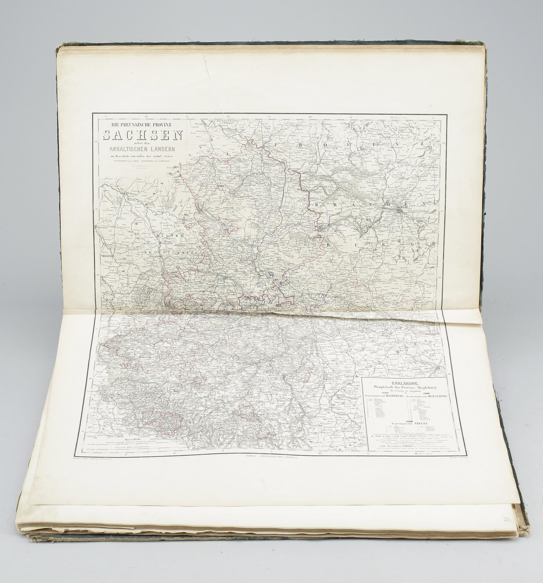 KARTBOK, "Hand Atlas; der Erde und des himmels", Zweiundvierzigste Auflage, Weimar, troligen 1880-tal.