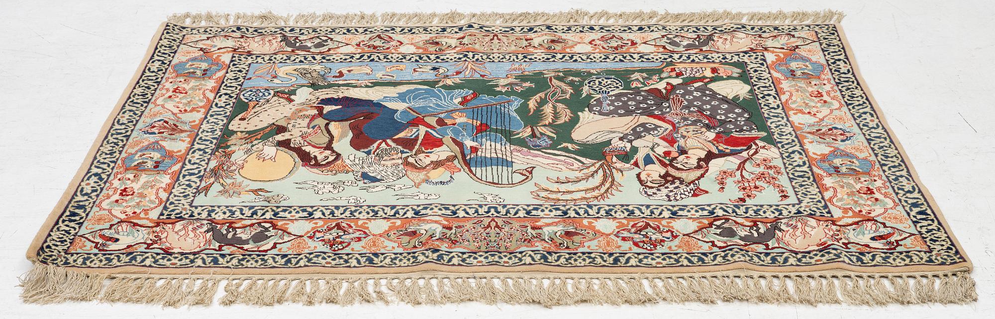 Carpet, Isfahan, figural, approx. 108 x 151 cm,