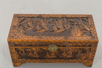 A late 20th Century Oriental Carved Camphor Wood Chest.