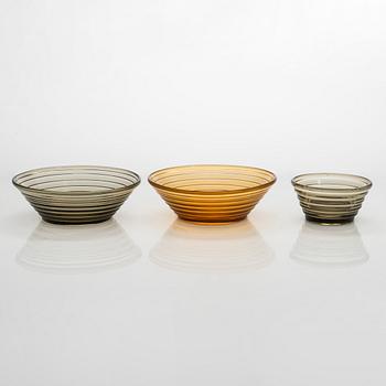Aino Aalto,A set of three 1930's bowls, "Bölgeblick" for Karhula Glassworks, Finland.