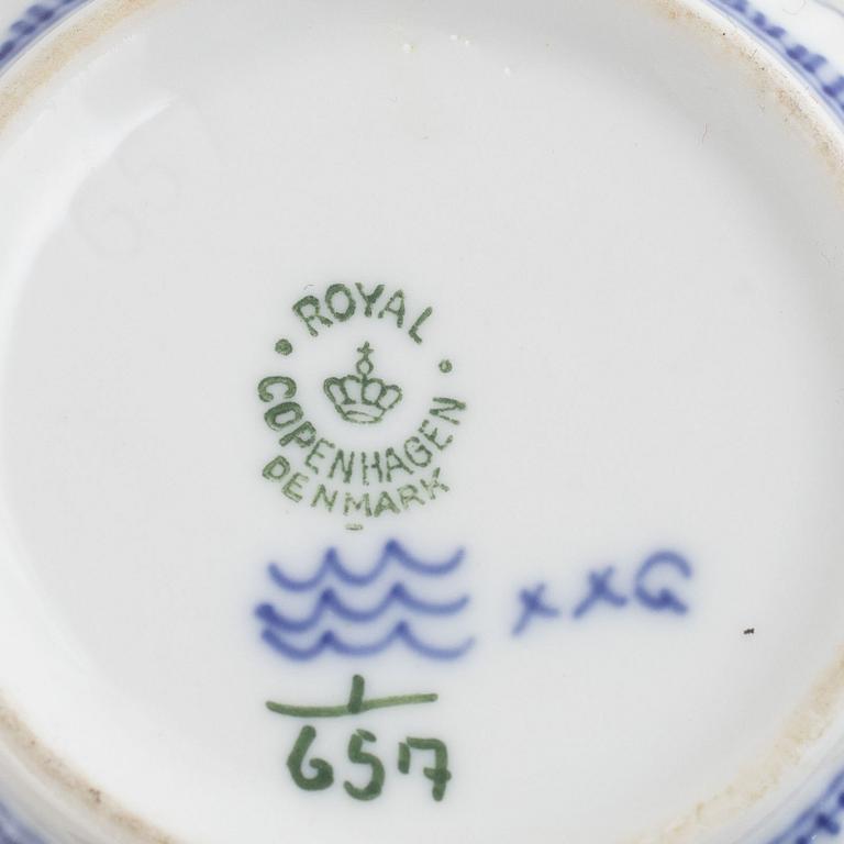 Mocha coffee service, 30 pieces, porcelain, "Musselmalet", full lace and half lace, Royal Copenhagen, Denmark.