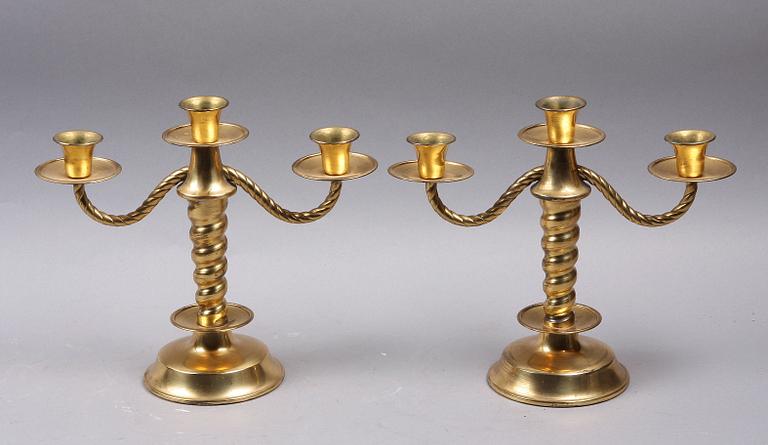 KANDELABRAR, 2 st, mässing, Gottfrid Carlsson, Eskilstuna.