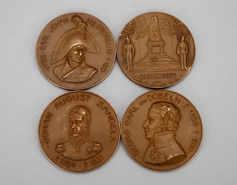 MINNESMEDALJER, 4 st, brons, Finska Kriget 1808-09, Finska Gardet 1812-1905, daterade 1921-22.