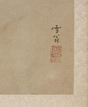 MÅLNING, av Chen Zhifo, signerad, blommande kamelia, prunus och sparvar.